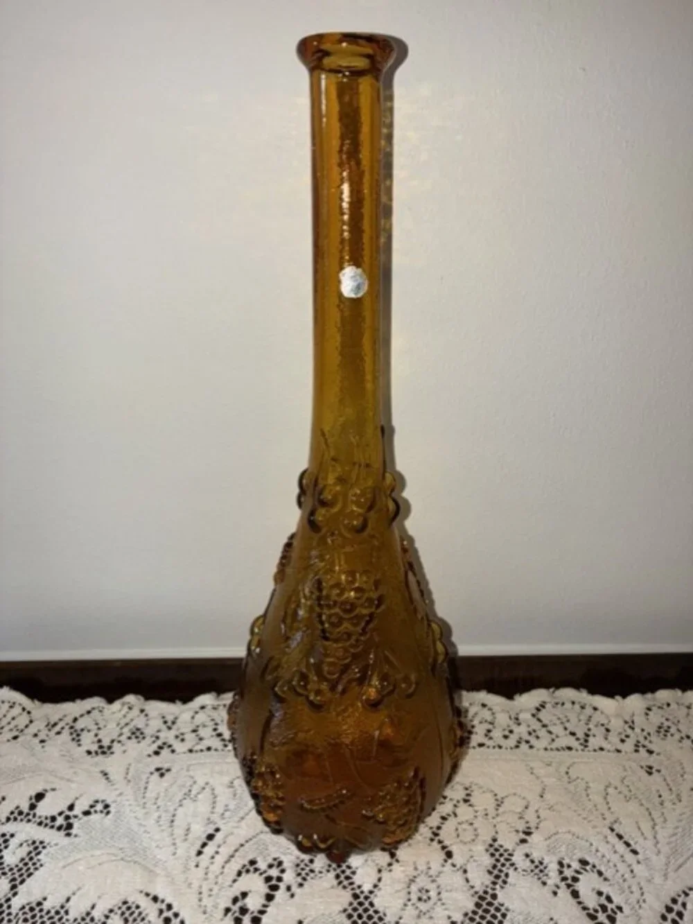 Vintage 1960's Italy Empoli Glass Amber Grapevine Genie Bottle - No Stopper